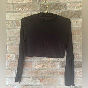 Women’s Crop Top, Romwe, Black, Full Sleeve, Mock Neck, Size XL